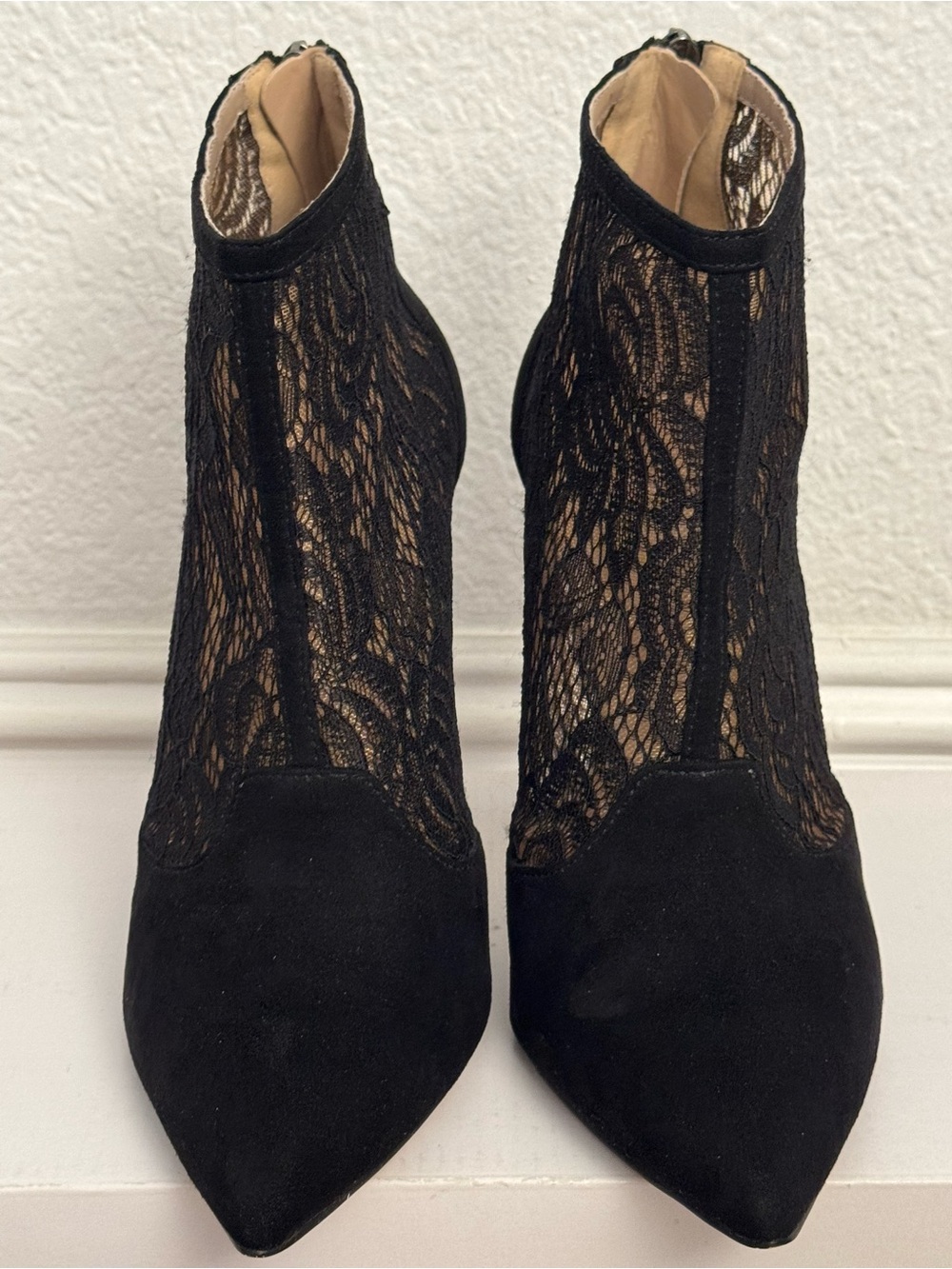 BCBGMaxAzria Black Lace Pointed Ankle Booties
